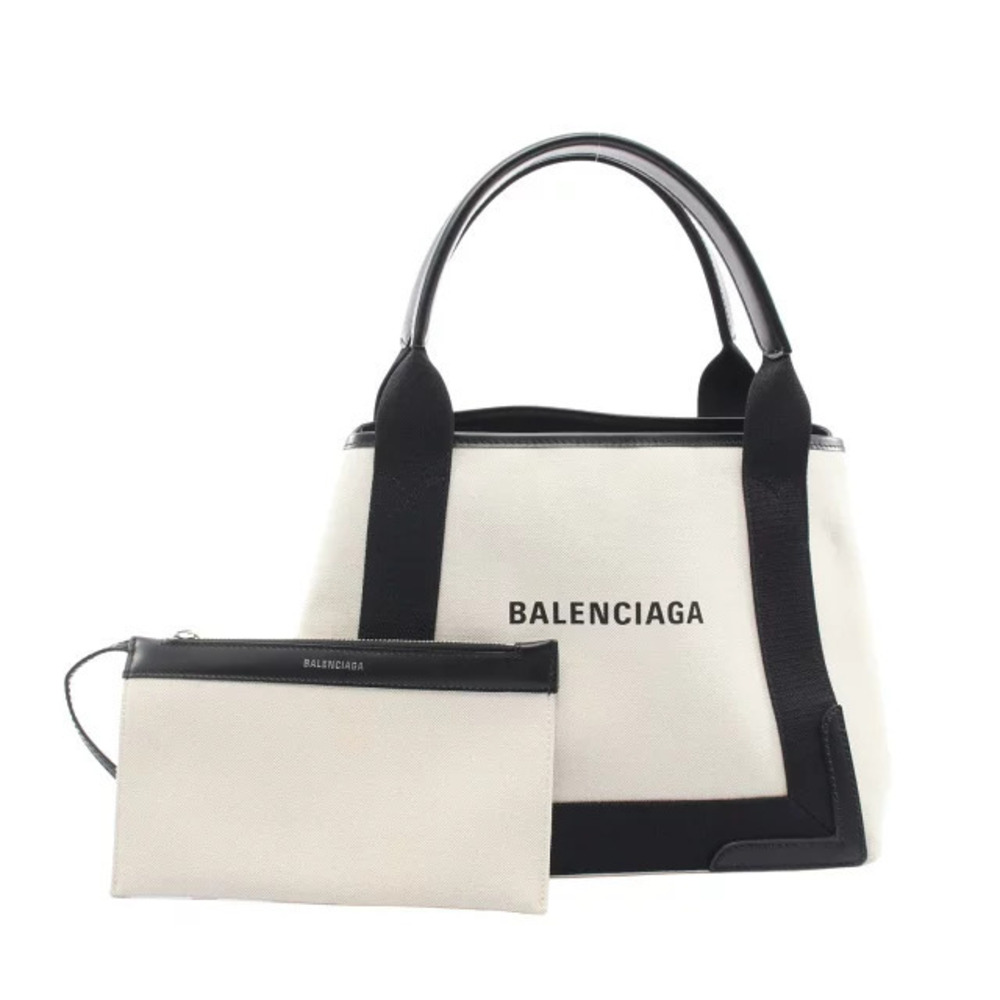 Balenciaga Navy Blue CABAS Tote Bag Canvas Leather Ivory White Black